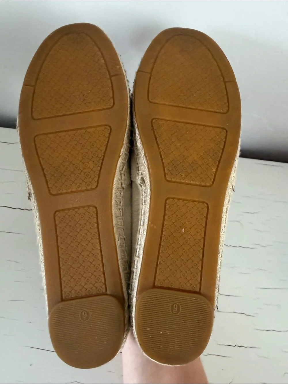 Tory Burch Double T Logo Canvas Espadrille Flats Brown Cream Size 9